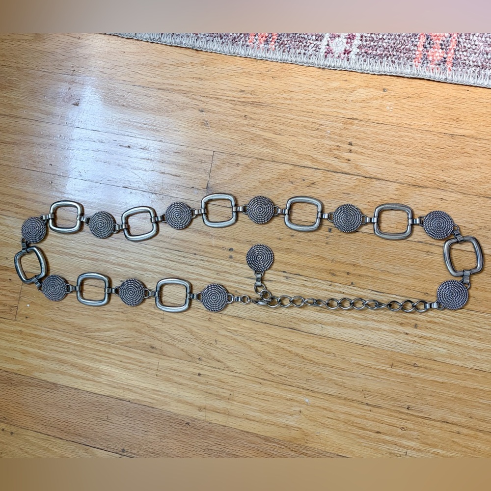 Vintage Silver-Tone Geometric Chain Link Belt